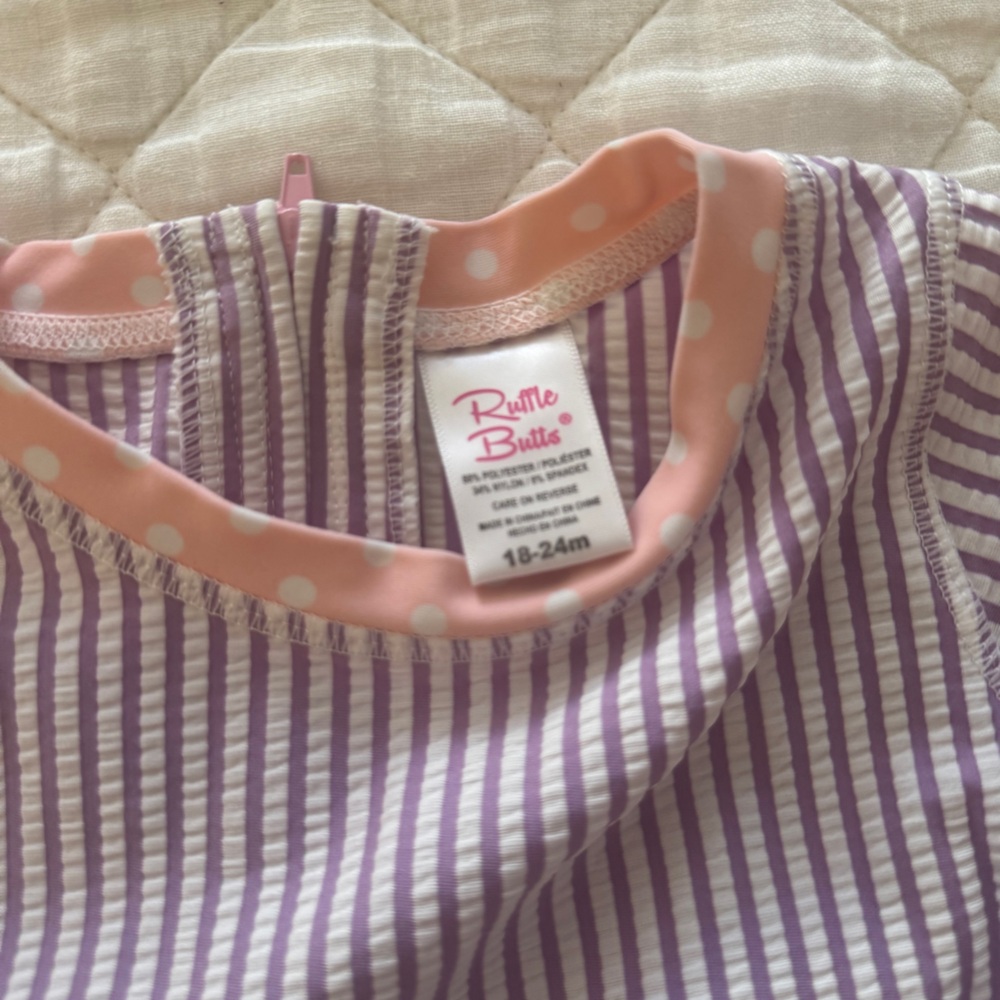 RuffleButts Purple Striped Swim